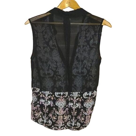 Cooperative Button Down Sheer Patterned High-Low Medium Vest - Picture 2 of 3
